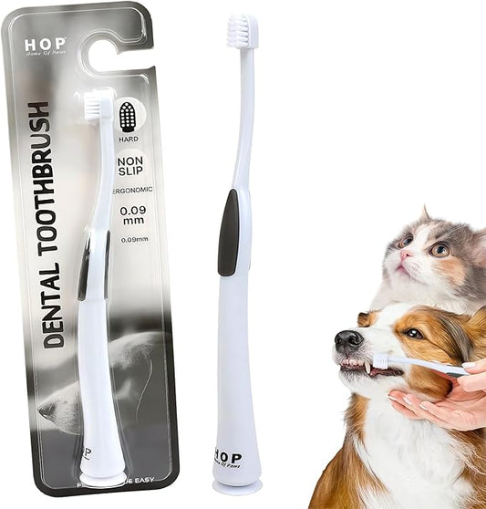HOP Cat Toothbrush with Suction Cup Soft Nylon Bristles Micro-Head Toothbrush ABS Handle with TPR Anti-Slip Pet Dental Care Toothbrush for Small Medium Cats Dogs Kittens Puppies 6.5in/16.5cm