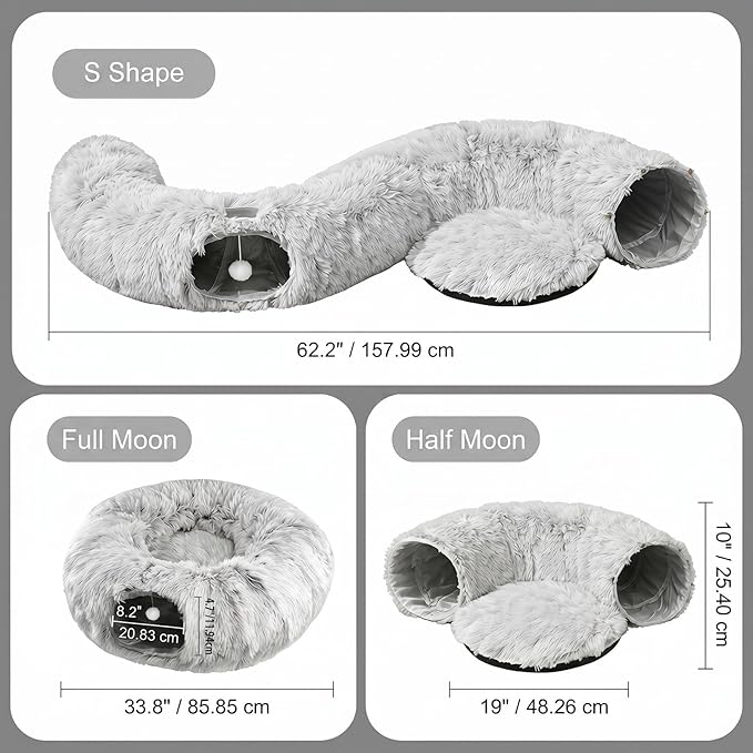 Extra Large Cat Tunnel, Long Cat Tunnel Bed, Foldable Cat Tunnel Toy for Indoor Cats, Spacious Pet Play Tunnel & Cat Bed for Cats Kittens