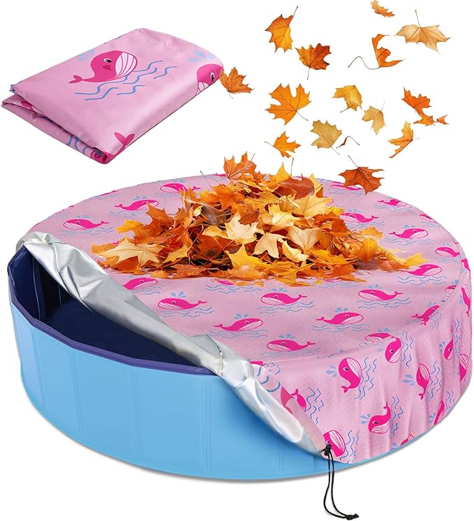 Foldable Dog Pool Cover – Waterproof Round Pet Dog Kiddie Bath Tub Lid Cover, Fit for 32/48/63 Inch Pools, Outdoor Portable Puppy Pool Accessories with Drawstring