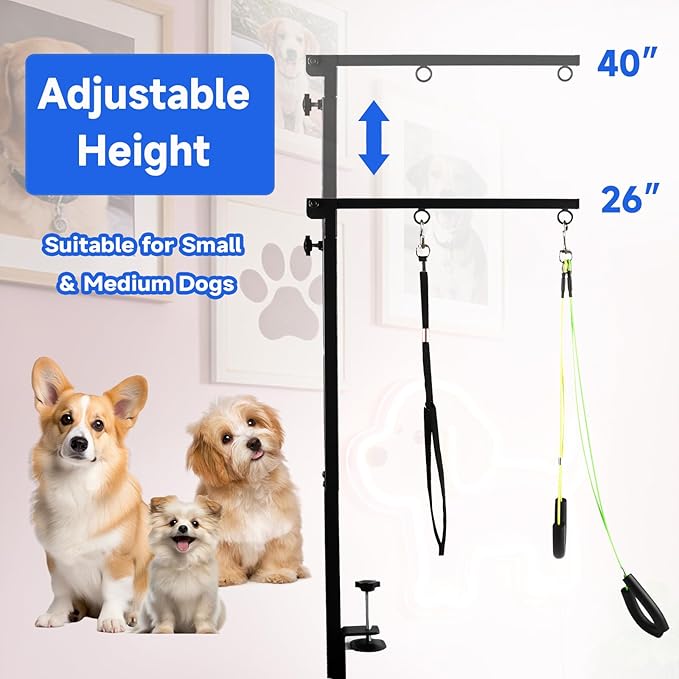 Foldable Dog Grooming Arm, Dog Grooming Table Arm with Hammock and No-Sit Holder, Grooming Restraint for Small Medium Dogs at Home or Salon