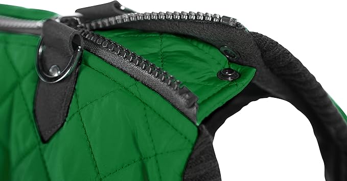 Gooby Fashion Vest Dog Jacket - Green, Medium - Warm Zip Up Bomber Vest with Dual D Ring Leash - Winter Water Resistant Small Dog Sweater
