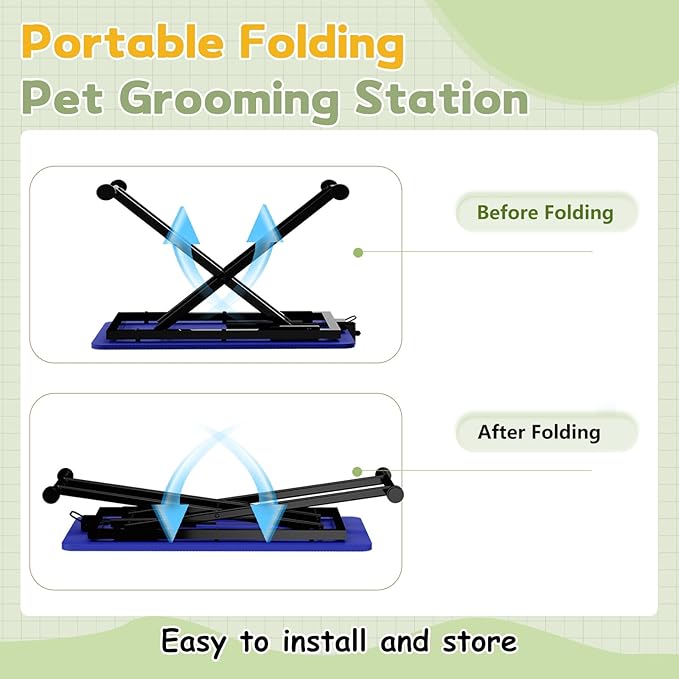 Professional Dog Pet Grooming Table Adjustable Heavy Duty Portable w/Arm & Noose & Mesh Tray (46", Blue)