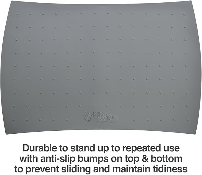 PetFusion Large Waterproof Pet Food Mat (24x16). FDA Grade Silicone [Superior Hygiene, Non-Toxic, Multiple Sizes] for Dogs or Cats, Gray (Pack of 2)