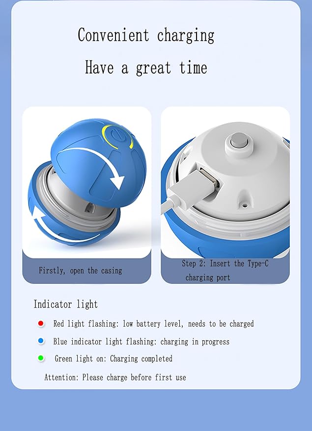 Dog Toys,Cat Toys,A Toy Ball Suitable for Entertaining Small Dogs， Rechargeable Interactive Pet Ball with LED Lights, Self Moving Pet Toys,Automatic Jump Ball with a Diameter of 2.08 inches(Blue)