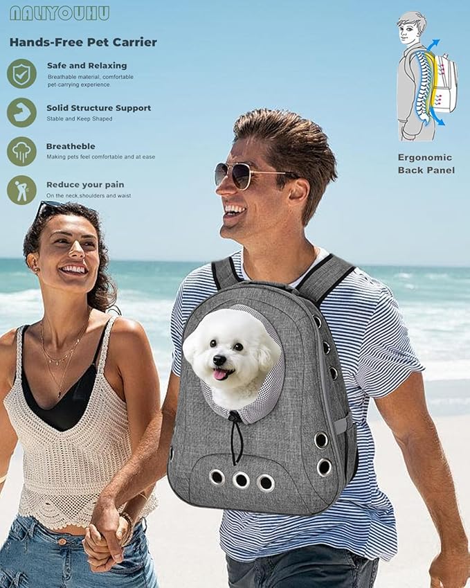 Small Dog Cat Chest Backpack Carrier,Large Space Ventilated Front Facing Backpack Carrier for Puppy,Lightweight Doggy Backpack for Hiking,Camping,Travel,Outdoor,Max 12 lbs(‌Gray)