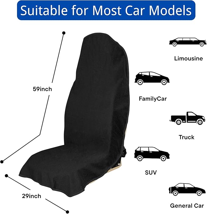 Waterproof Car Seat Cover for Front Seats, Protector for Cars SUVs Trucks, Sweat Towel Seat Covers Bucket for Gym,Workout,Beach,Hiking,Running (Black, 1PC)