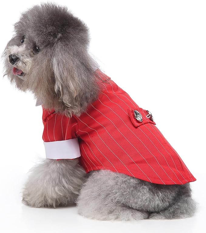 GabeFish Pets Wedding Jackets Suit for Dogs with Bow Tie Puppy Cat Formal Clothes Shirt Tuxedo (RedStriped, XL (Chest 18.8in/48cm)