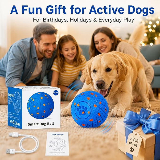 Smart Interactive Dog Ball, Automatic Moving, Bouncing and Rolling Dog Toy with 3 Play Modes, Type-C Rechargeable E-TPU Active Play Ball for Medium and Large Dogs, IP54 Splash-Resistant