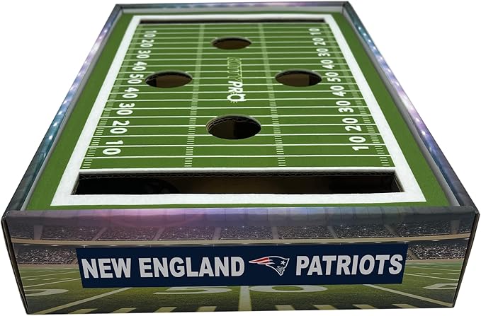 NFL New England Patriots Football Stadium Scratcher Find & Play Box. Game Day Toy With 2 Jingle Bell Balls. Football Field Felt Scratcher Play and Lounge Stimulating Cat Game