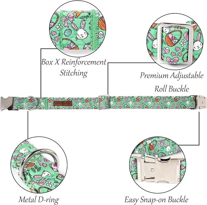 Lionet Paws Easter Dog Collar,Green Eggs Dog Collar for Large Dogs Bowtie, Adjustable Cotton Rabbit Bowtie Pet Collars for Medium Large Dogs