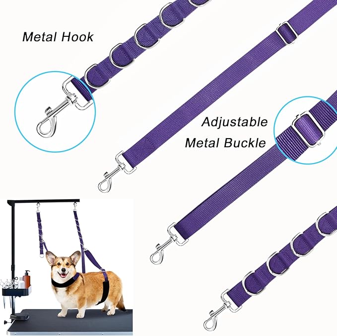 ASOCEA Dog Grooming Belly Strap Belly Band & Loop 3 Sets Adjustable Dogs Groomer Extension Strap for Pet Grooming Tables Arms Bathing Restraint Leash for Small & Medium Dogs(Purple)