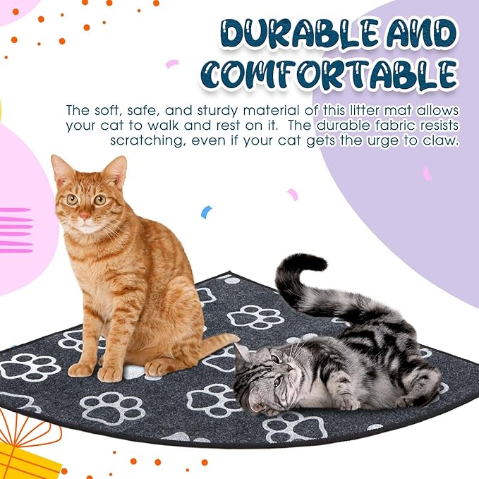 Drydiet Corner Cat Litter Trapping Mat Water Resistant Cute Paw Pattern Corner Litter Mat, 29" x 29" Gray Traps Mess from Box Protects Floors Machine Washable Urine Proof Soft on Kitty Paws Absorbent