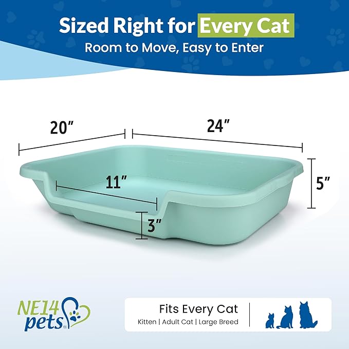 KittyGoHere Senior Cat Litter Box, Large Litter pan with Long-Handle Jumbo Scoop, Open Top Low Entrance Kitty Litter Box, Lightweight Low Entry Litters Box, Durable, Made in USA (Apple Green)