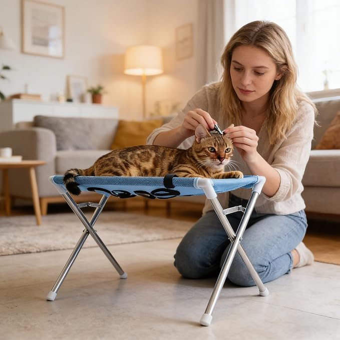 Cat Grooming Hanger – Multi Hole Pet Hammock, Adjustable Hanging Strap, Scratch Resistant Safety Mesh | Comfortable Restraint System, Practical Tool for Nail Trim Ear Care Bathing