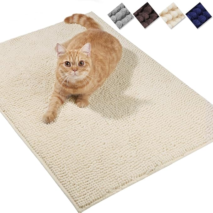 VIVAGLORY Cat Litter Mat Softgrip Litter Trapping Mat, Muddy Litterbox Rug for Indoor & Floor, Machine Washable Easy Clean Soft Microfiber for Cat, 31"× 20", Beige