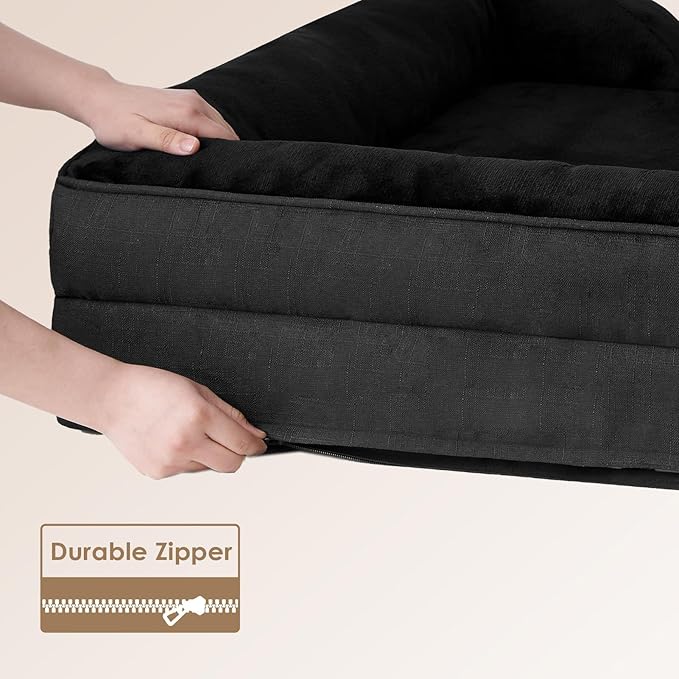 EHEYCIGA Dog Bed Cover Replacement for Extra Large Dog Bed, Waterproof Washable Removable Cover for Orthopedic Memory Foam Dog Sofa, Non-Slip Bottom, Black, Cover Only