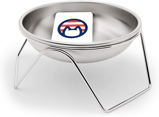 Raised Cat Bowl Stand for Food & Water by Americat – Made in USA – Stainless Steel, Spill-Proof Elevated Feeder, Dishwasher Safe, Human Grade, Whisker Friendly (Bowl + Stand)