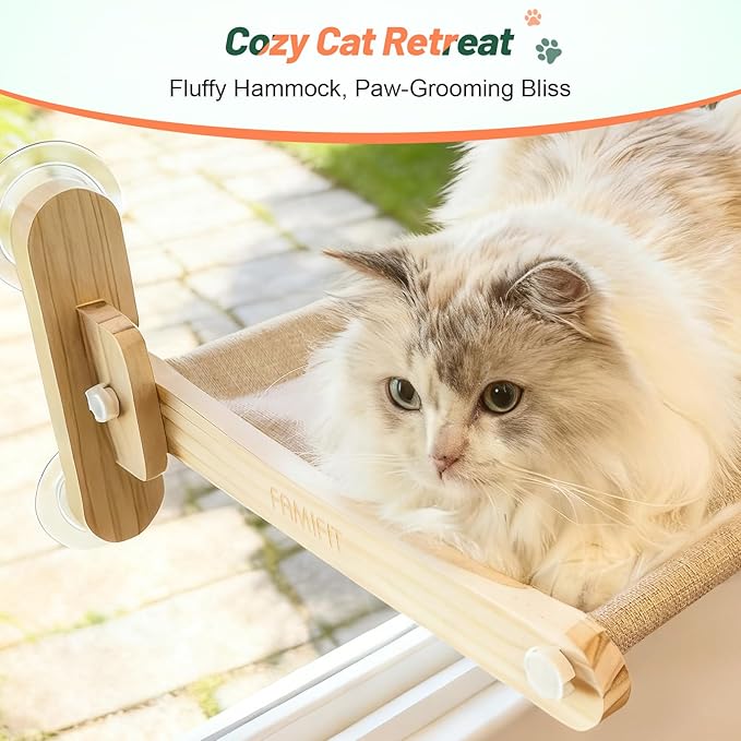 Foldable Cat Window Perch - Natural Pine Cat Sill Seat, 45LBS Heavy Duty Cordless Design, Space-Saving No-Scratch Window Hammock for Indoor Cats