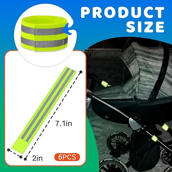 6-Pack of Reflective Bands for Strollers, High Visibility Elastic Reflectors with Velcro Fastening for Walking at Night, Durable Baby Stroller Lights and Reflective Gear for Kids
