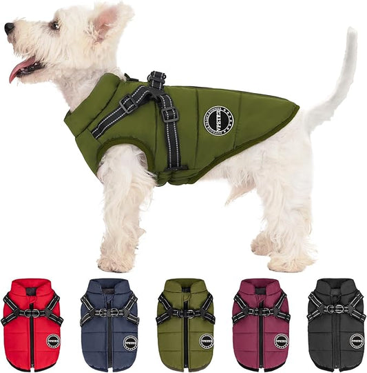 Dog Winter Coat,Warm Jacket Paded Fleece Pet Vest with Built in Harness,Windproof Reflective Cozy Adjustable Snow Pet Coat Clothes with Zipper for Small Medium Dogs