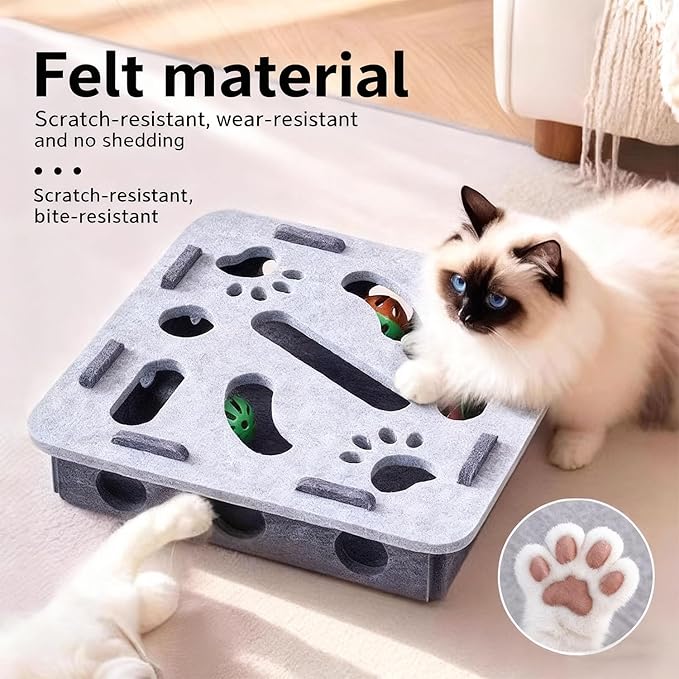 Cat Scratch Puzzle Enrichment Box, Kitten Nail File Scratcher, Interactive Cat Nail File Enrichment Box, Mental Felt Maze Box Stress Free Alternative to Clippers And Grinders (Grey, No Install)