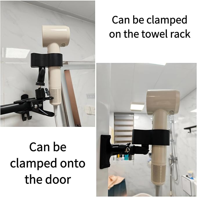 Funvalley Surperfect 360° Rotating Hands Free Blow Dryer Holder, Stable Metal Base & Adjustable Clamp for Easy Styling, Salon Quality at Home, Desk or Wall Mountable Hair Dryer Stand
