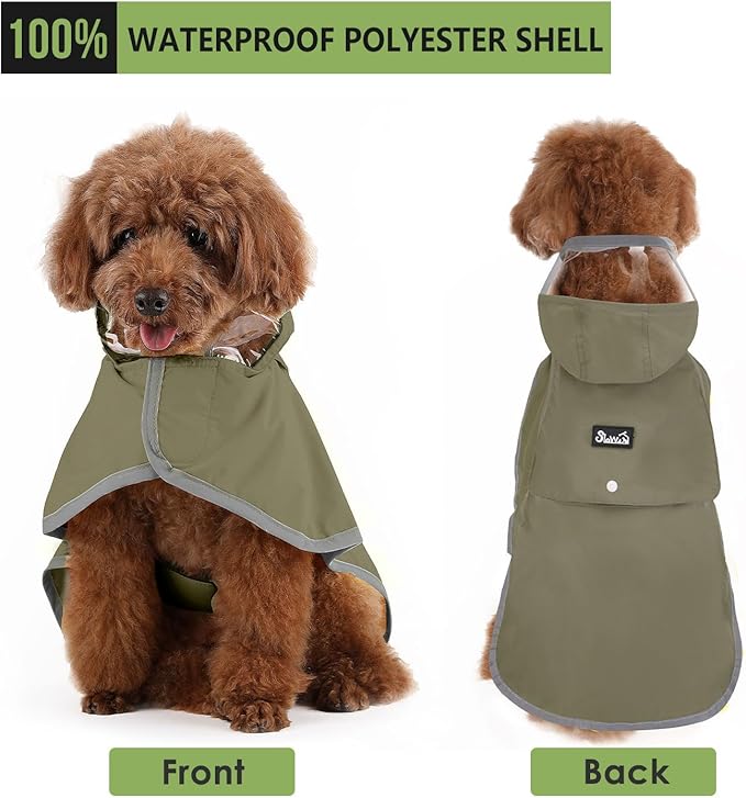 Lukovee Dog Raincoat - Lightweight Hooded Dog Rain Coat for Large Medium Small Dogs, Adjustable Poncho Jacket with Reflective Stripes & Built-in Storage Pocket (Green, X-Large)