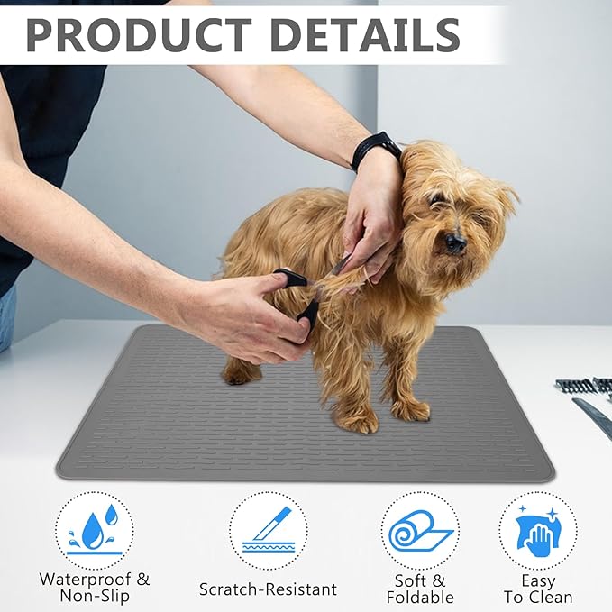 Dog Grooming Table Mat Pad Non Slip - 28" x 19.7" Silicone for Cat Litter Mat, Waterproof Soft Pet Grooming Table Mats for Home Use & Professional Salon