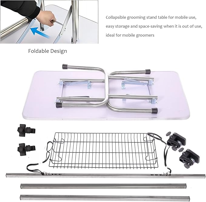 42 Inch Professional Adjustable Pet Grooming Table Heavy Duty with Arm Noose & Mesh Tray for Dog Cat Shower Table Maximum Capacity Up to 265Lb, Blue