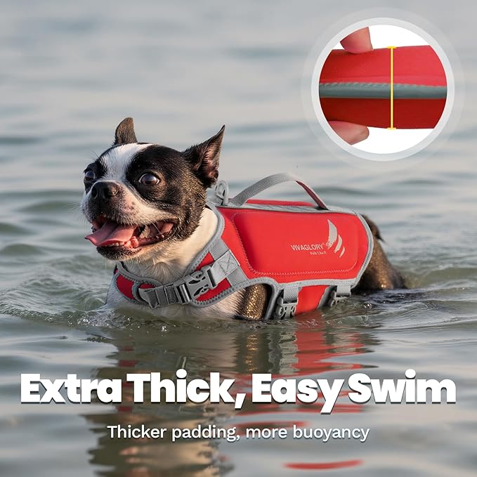 VIVAGLORY High Buoyancy Dog Life Vest, Swimming Vest with Handle, Dog Life Jacket for Swimming & Boating, Buoyancy for Puppy Doggy, S, Red