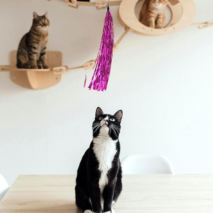 Andiker 7Pcs Cat Wand Toy, Cat Toy Set with 1 Long Steel Wand, 1 Double Headed Hook & 5 Crinkle Teaser Refills Stimulate Hunting Instincts Interactive Cat Toys for Indoor Cats and Kittens (Thin)