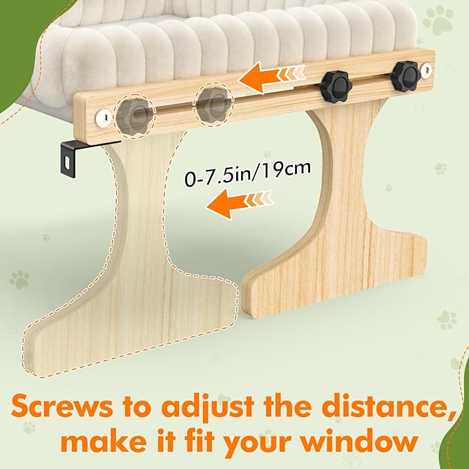 XiaZ Cat Perch for Window Cats Hammock Indoor Bed for Window Adjustable Wooden Frame Bird Watching Sunbathing Space-Saving Single Layer 18 * 16 * 9.4inch (Small Breeds Recommended)