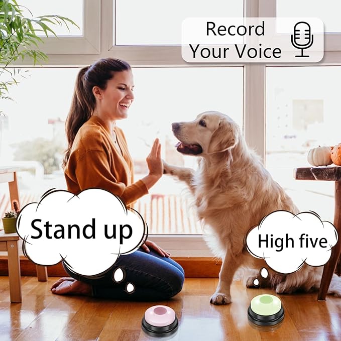 4Pcs Dog Button with 4 Color Dog Talking Button Recordable Pet Training Buzzer Portable Communication Button Battery Powered Pet Training Button Fun Voice Recording Button for Dogs