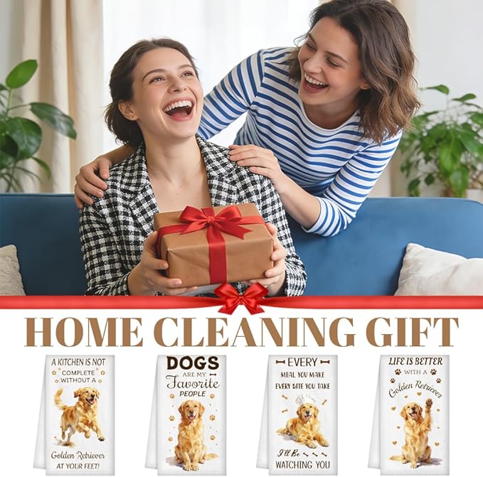 WADORN 4Pcs Golden Retriever Kitchen Hand Towels, Dog Decorative Soft Absorbent Kitchen Dish Tea Hand Towels for Golden Retriever Lovers 24 x 16 Inch Dog Mom Lover Owners Gifts for Housewarming Gifts