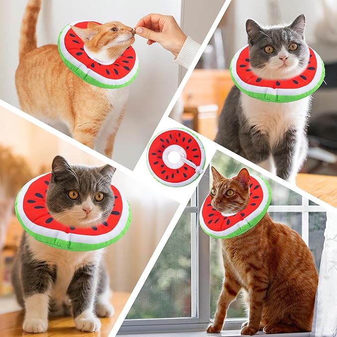 Seyezo Cat Cone Collar Soft, Adjustable Cat Recovery Collars Kitten Cones to Stop Licking, Cute Donut E Collar After Surgery, Anti-Lick Protective Elizabethan Collar for Kittens (Watermelon, Small)