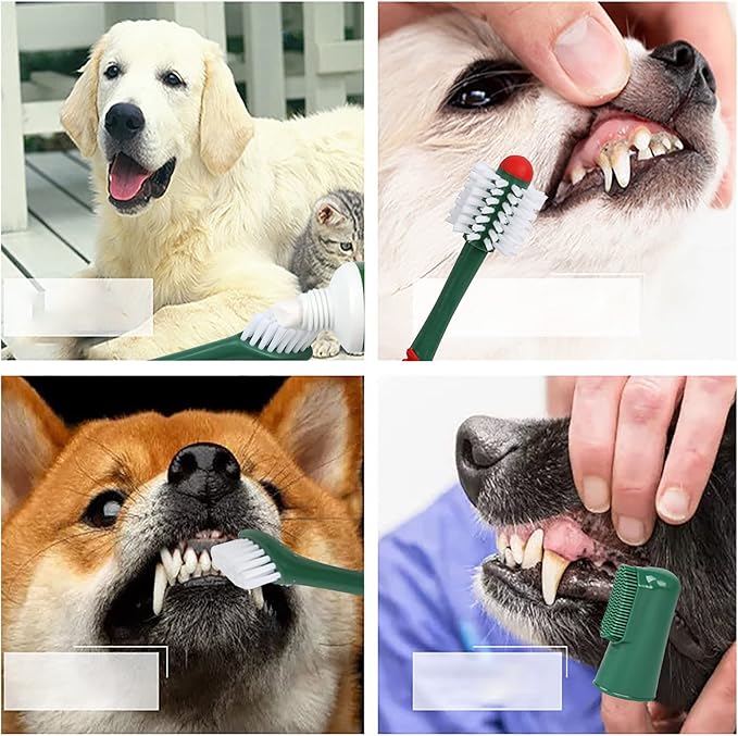 Pet Toothbrush Toothpaste Kit Dog Teeth Cleaning Cat Teeth Cleaning Dental Care Kit Pet Finger Toothbrush, Reduce Plaque & Tartar Buildup, Beef Flavor