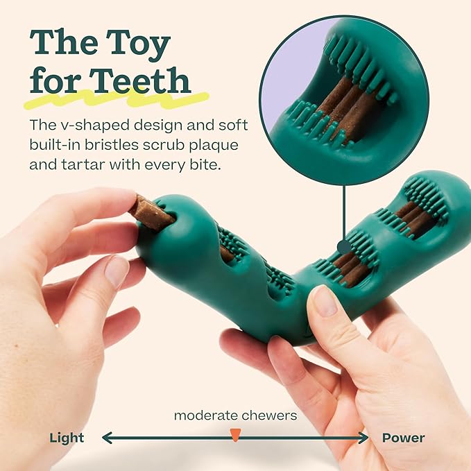 WOOF The Bite n' Brush - Dog Toothbrush Toy - Scrub Plaque and Tartar from Your Dog's Teeth and Mouth - Dog Dental Chew Toy - Small