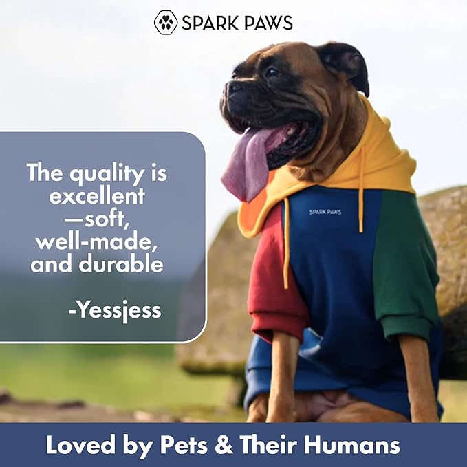 Spark Paws Dog Hoodie – Premium Dog Sweater for Small, Medium, and Large Dogs | Warm Outfits for French Bulldogs, Pitbull, Puppy, Winter Jacket Alternative - Primary Color Block - M
