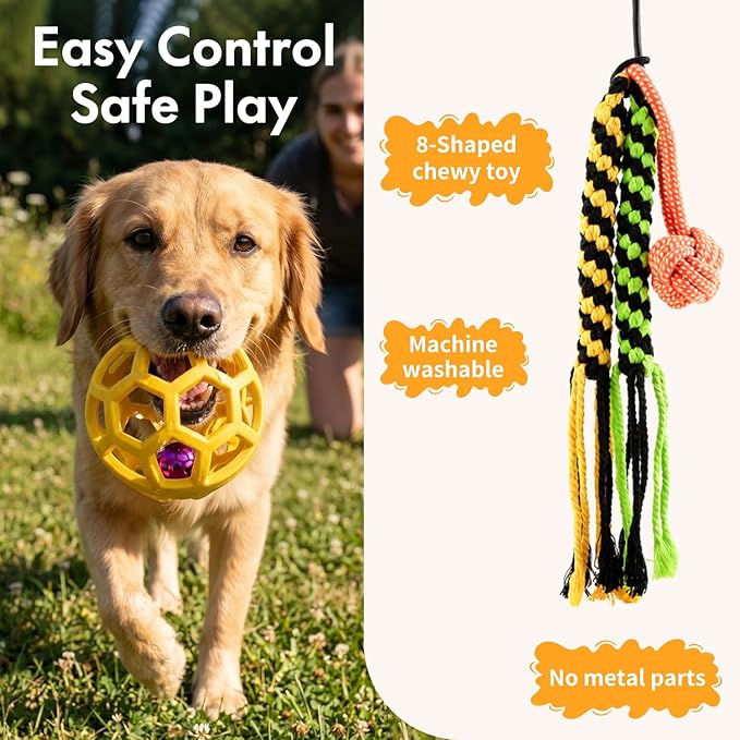 Flirt Pole for Dogs Heavy Duty – 40" Extendable Aluminum Alloy Dog Teaser Pole for Large, Medium & Small Dogs, Dog Training Stick Toy for Exercise & Training, Includes 4 Replaceable Lures