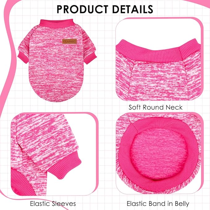 2 Pack Dog Sweaters for Small Dogs Girl Boy Winter Fleece Clothes Warm Soft Dog Sweatshirt Outfit for Dogs Cats Pet Apparel (Red+Rose Red, S (Back: 11.8",Chest: 15.7", 5.5-10Ibs))