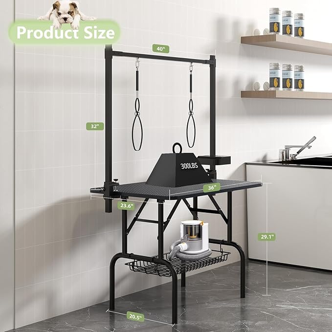 36" Professional Dog Pet Grooming Table Adjustable Heavy Duty Portable w/Arm & Noose & Mesh Tray