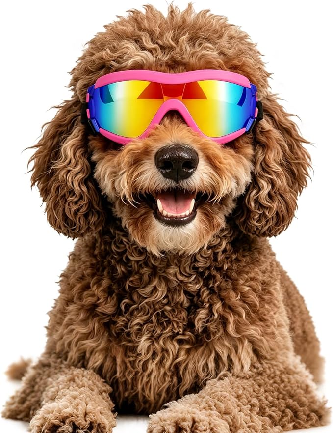 LESYPET Dog Goggles Large Breed, UV Wind Dust Protection Large Dog Sunglasses Eye Protection, Eye Wear Pet Glasses with Adjustable Strap for Outdoor Riding, L