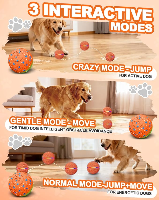 Interactive Dog Toy Balls, E-TPU Automatic Rolling & Bouncing Dog Balls with Lights, Type-C Rechargeable IPX7 Waterproof Dogs Ball, Great Gift for Medium & Large Dogs