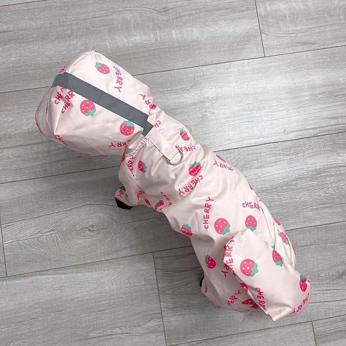 HDKUW Small Dog Raincoat & Rain Shoes Set,Full-Coverage Reflective Dog Jacket with D-Ring,Dogs Raincoat with Rain Boots Set for Puppy Small Dogs Strawberry 2XL