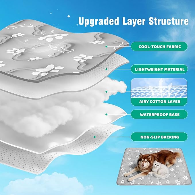 Dog Cooling Mat, Extra Large Cooling Dog Bed Mat for Indoor & Outdoor, Q-Max>0.5, Machine Washable Non-Toxic Portable Pet Cooling Pad for Kennel, Crate, Car - XL(44" x 30") - Grey