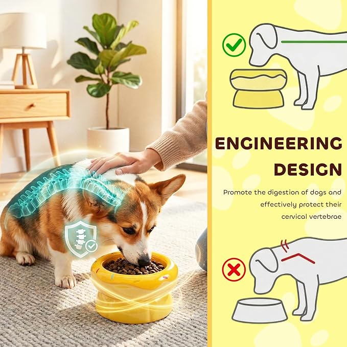 Donut Duo Ceramic Dog Bowl, Dog Water Bowl and Dog Food Bowl, Pet Bowls (Yellow)