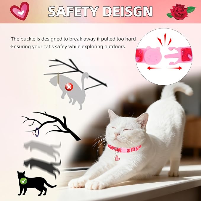 PUPTECK Cat Collar Breakaway with Bells, Kitten Collar Outfit Adjustable for Girl Boy Small Pet Puppy Bunny, Cute Costume Accessory with Safety Release Buckle (Valentines)