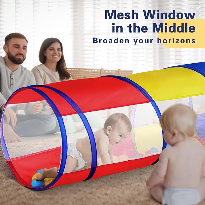 Kids Play Tunnel Tent for Toddlers, Colorful Pop Up Crawl Through Passage, Indoor & Outdoor Pipe Toy for Kids Backyard Playset, Dog Cat Pet Tunnel (Red, Yellow and Blue Tunnel)