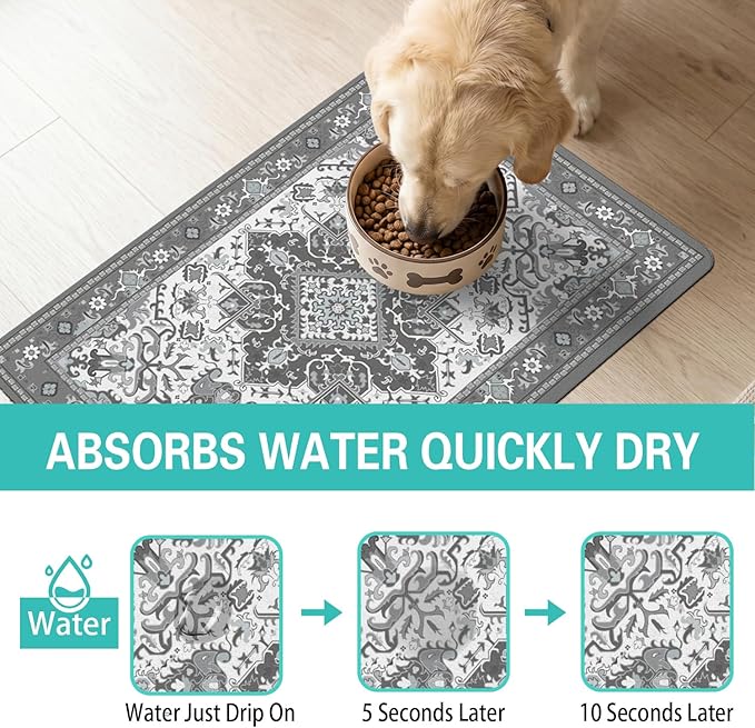 Pet Feeding Mat for Floors Waterproof Dog Mat for Food and Water Absorbent Quick Dry Non Slip mat for Cat Bowls
