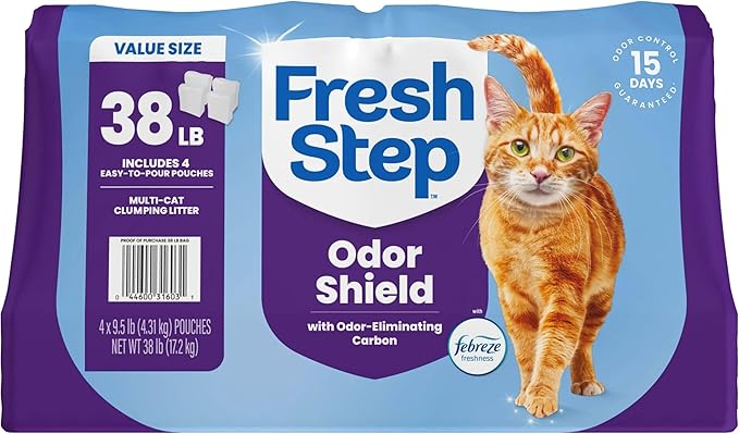 Fresh Step Clumping Cat Litter Multi-Cat Extra Strength Formula With Febreze Freshness, Multi Cat Litter With Ammonia Block Technology, 38 lbs. (4 x 9.5 lb. Bag)
